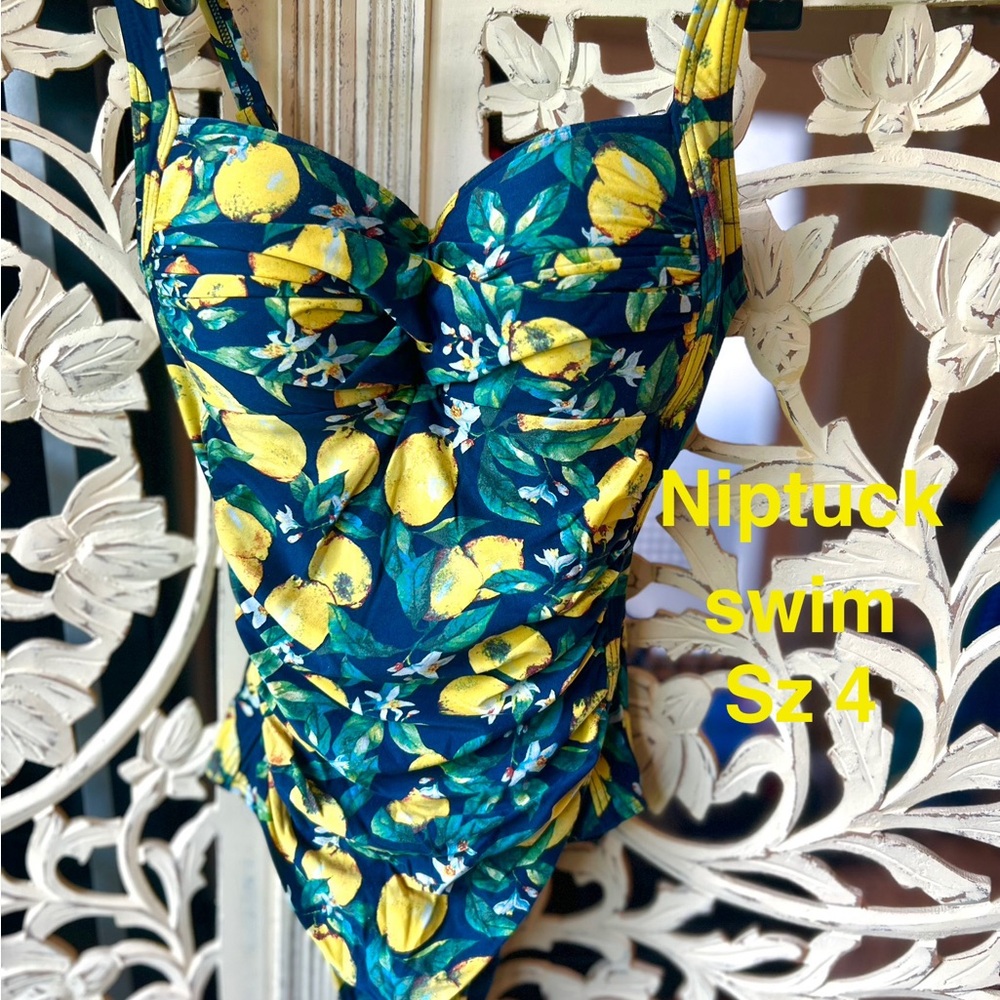 Niptuck Women's Blue and Yellow Floral Swimsuit